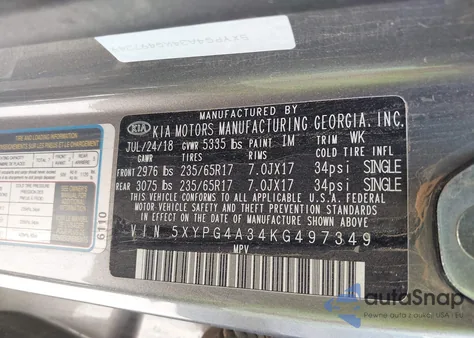 2019 Kia Sorento 2.4L L from USA, damaged, VIN 5XYPG4A34KG497349